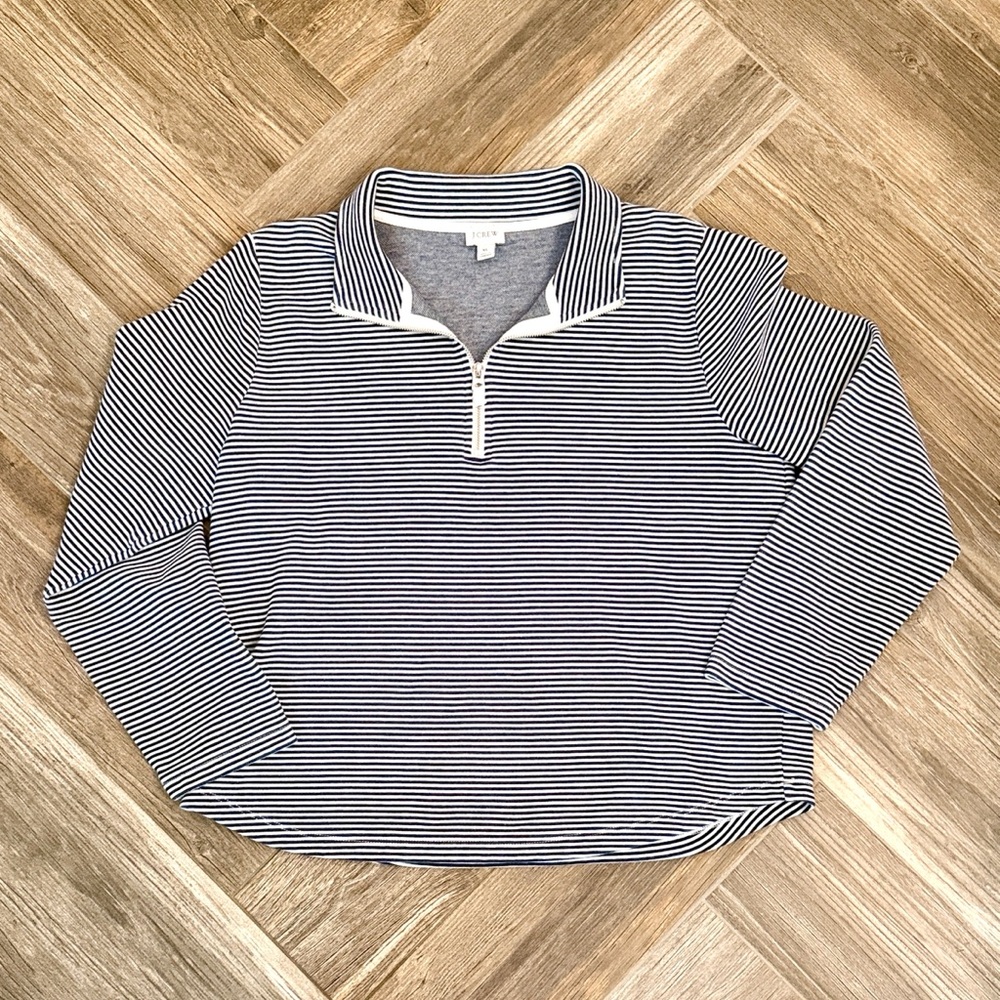 J. Crew Navy and White Striped Quarter-Zip Pullover Sz XL